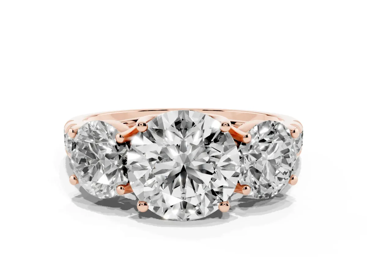 Three-Stone Round Cut Diamond Pavé Band with Prong Setting Rose gold