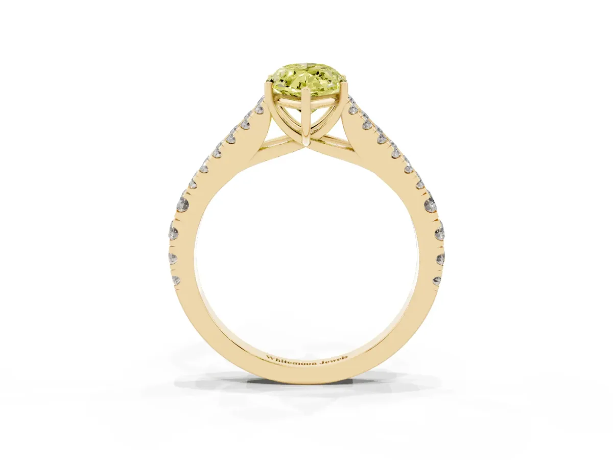 Fancy Yellow Marquise Cut Diamond Split Shank Pavé Engagement Ring with Four-Prong Setting Yellow gold