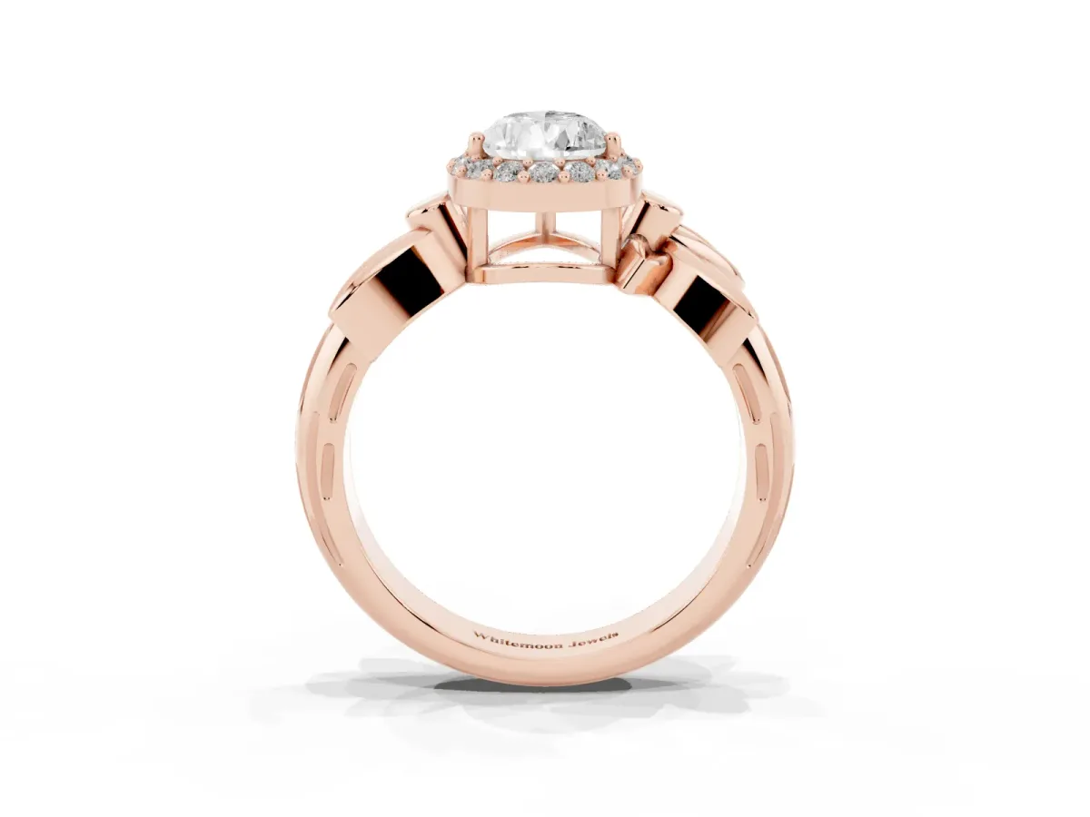 Pear Cut Halo Diamond Floral Band with Four-Prong Setting Rose gold