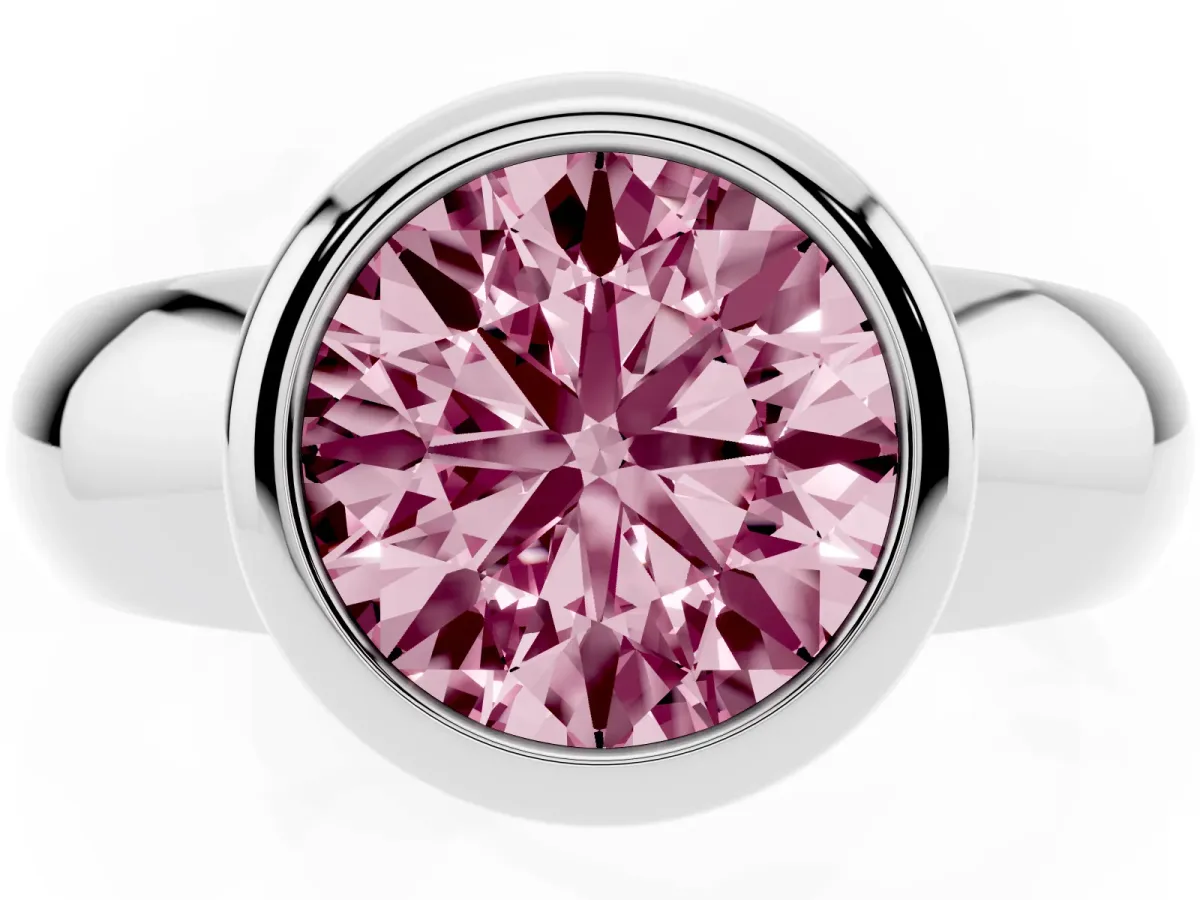 Fancy Pink Bezel Set Round Cut Solitaire Ring with Wide Band White gold
