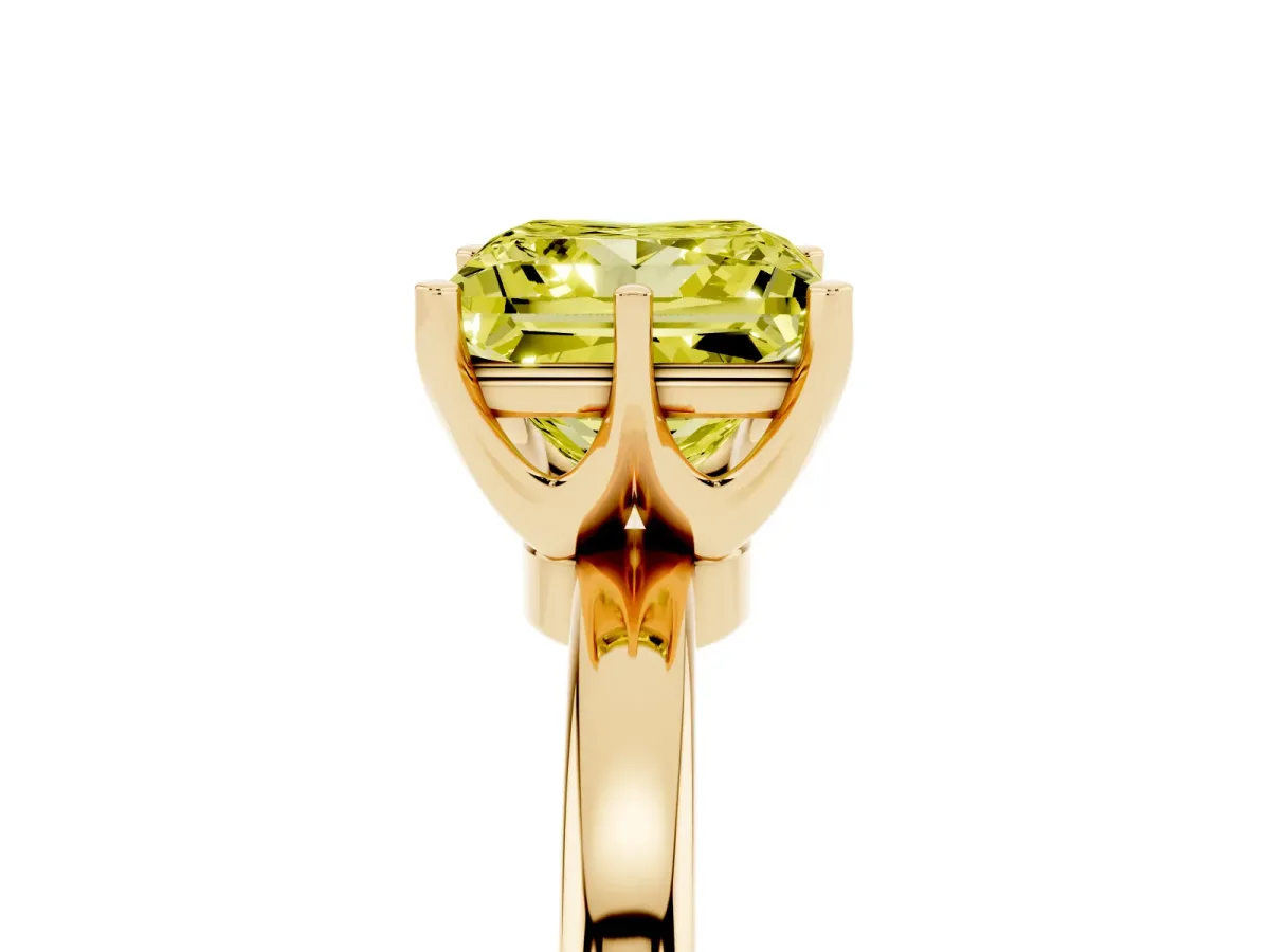 Fancy Yellow Princess Cut Solitaire Diamond Ring with Six-Prong Setting on a Classic Band Yellow gold
