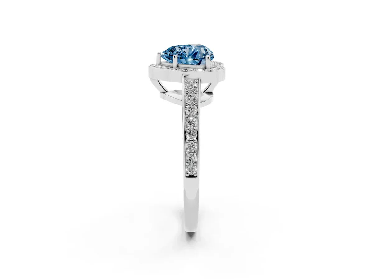 Fancy Blue Heart Cut Halo Pavé Diamond Engagement Ring with Bezel Setting Platinum
