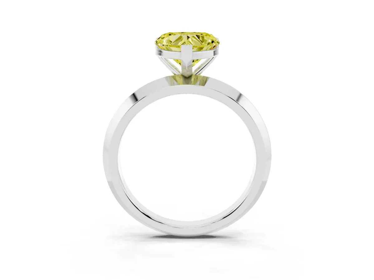 Fancy Yellow Heart Cut Cut Solitaire Engagement Ring with Flat Band and Four-Prong Setting Silver