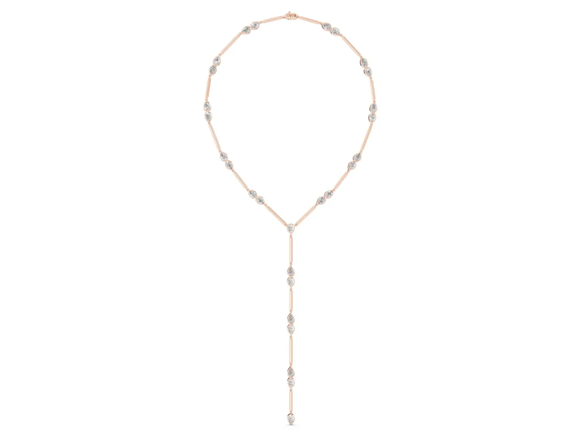 Pear Diamond Lariat Necklace with Station Accents Rose gold