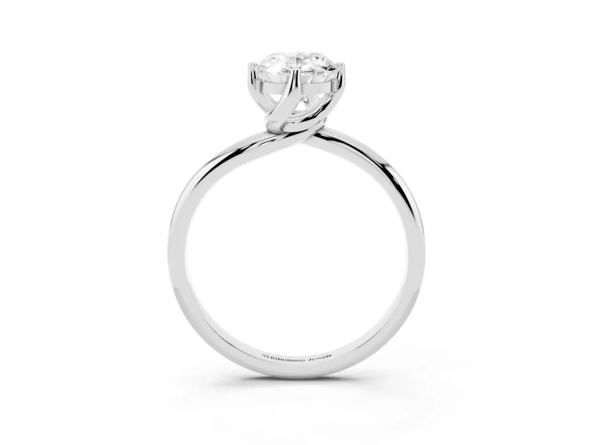 Oval Cut Diamond Solitaire Engagement Ring with Four-Prong Setting and Classic Band Silver
