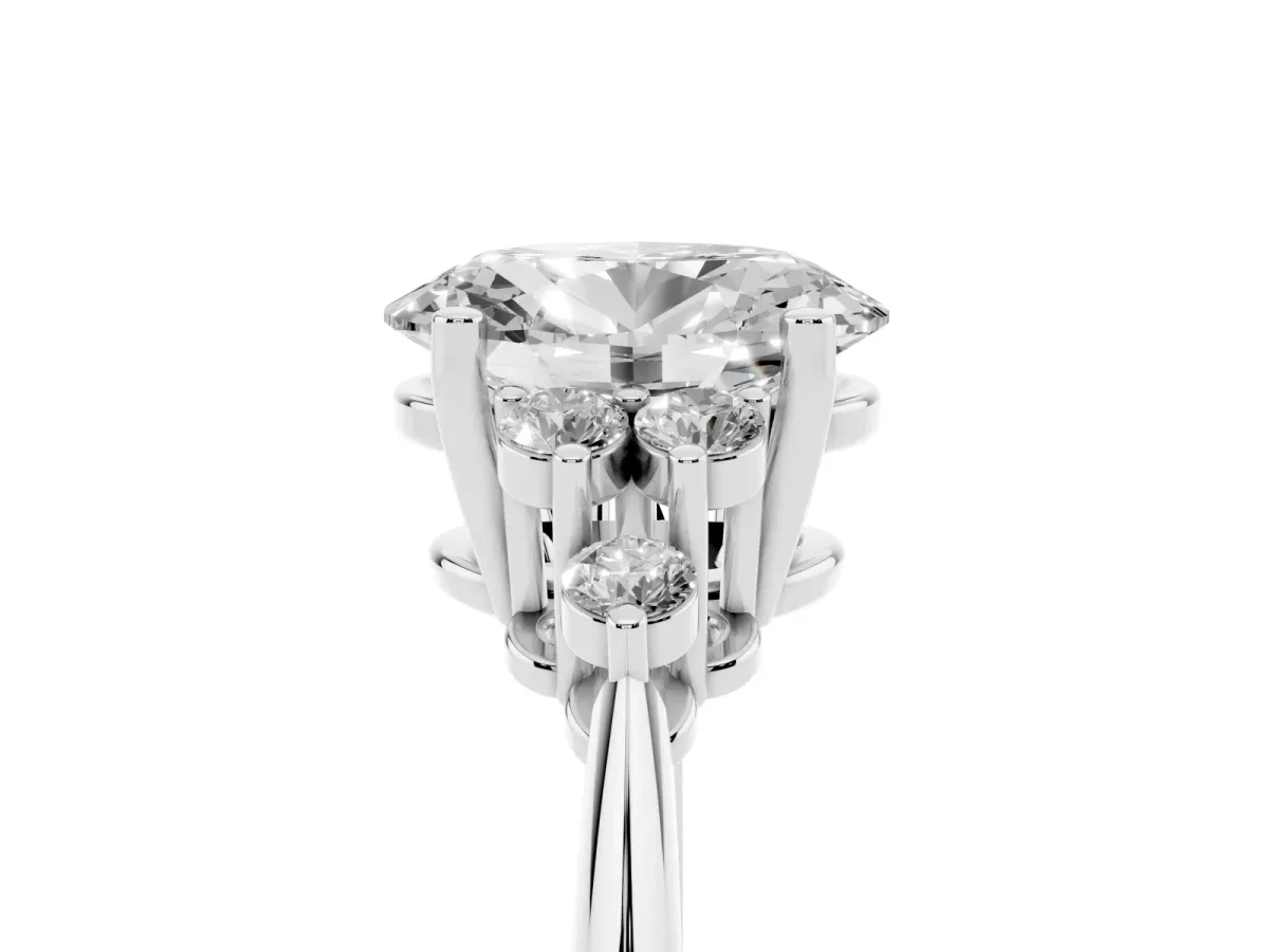 Oval Cut Cut Diamond Cluster Ring with Solitaire Band and Four-Prong Setting Silver