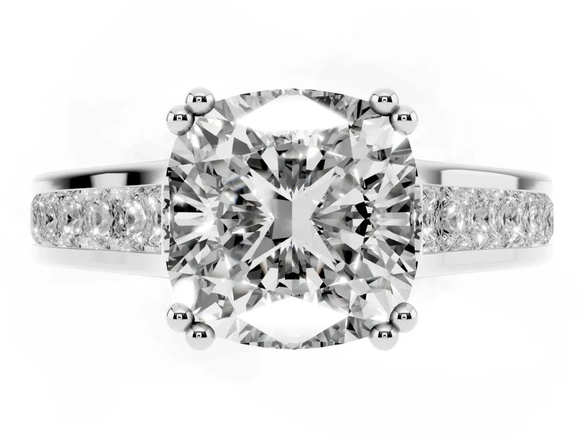 Cushion Cut Cut Channel Set Solitaire Engagement Ring with Prong Setting Silver