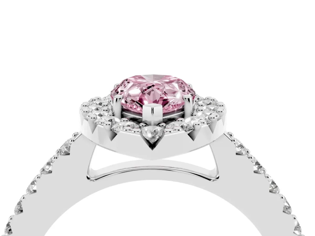 Fancy Pink Pear Cut Halo Diamond Pavé Solitaire Ring Platinum