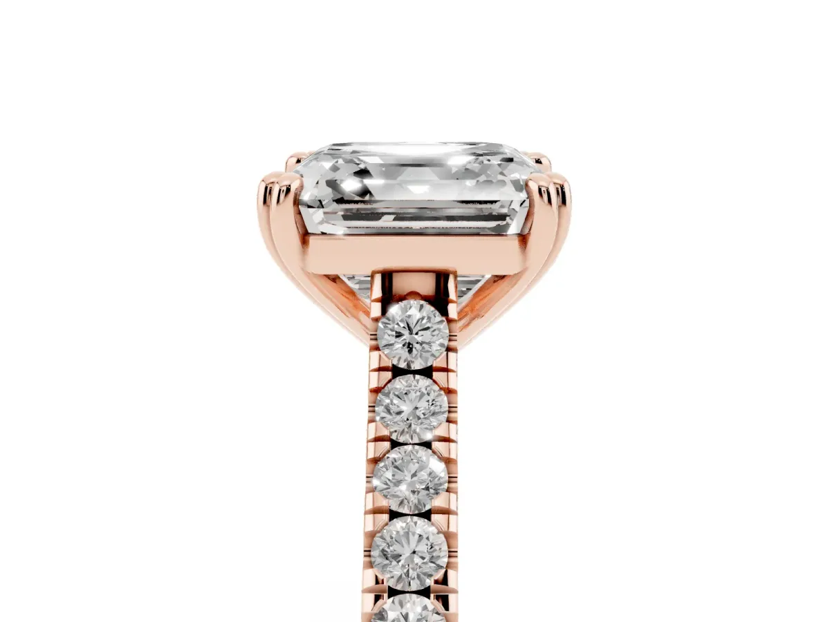 Asscher Cut Solitaire Pave Diamond Engagement Ring with Prong Setting Rose gold