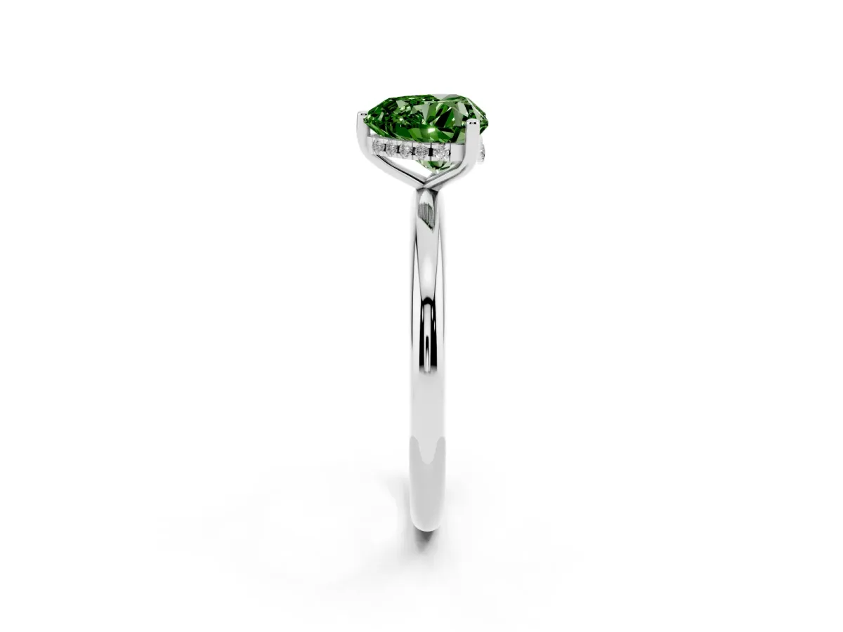 Fancy Green Heart Cut Cut Solitaire Engagement Ring with Four-Prong Setting and Classic Band Silver