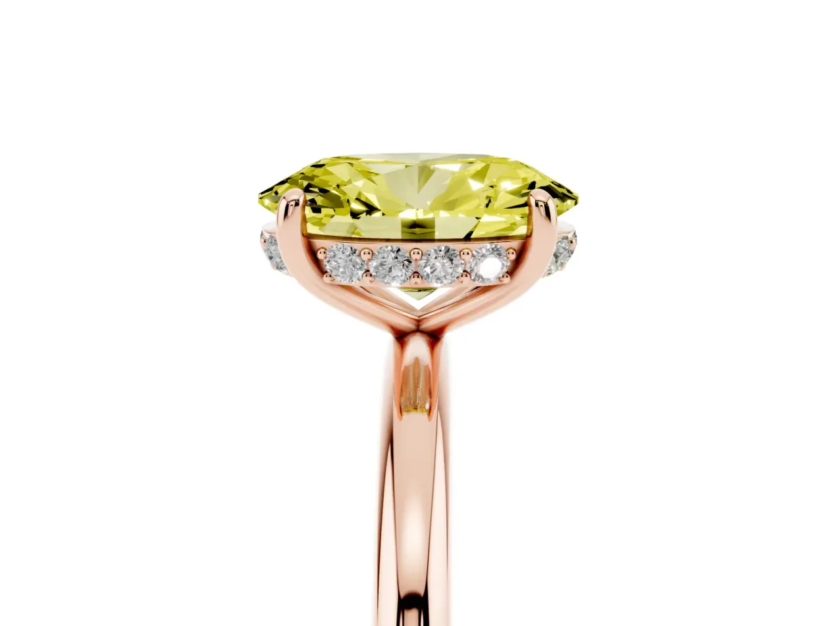 Fancy Yellow Oval Cut Solitaire Diamond Ring with a Classic Band and Four-Prong Setting Rose gold
