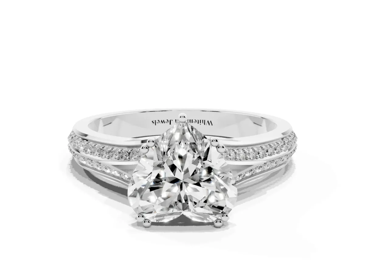 Heart Cut Diamond Split Shank Engagement Ring with Pavé Band Silver