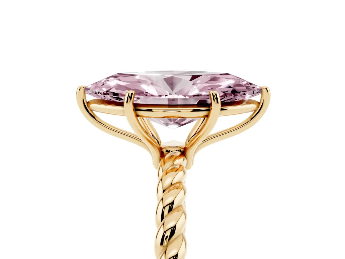 Fancy Pink Marquise Cut Solitaire Twist Band Ring with Four-Prong Setting Yellow gold