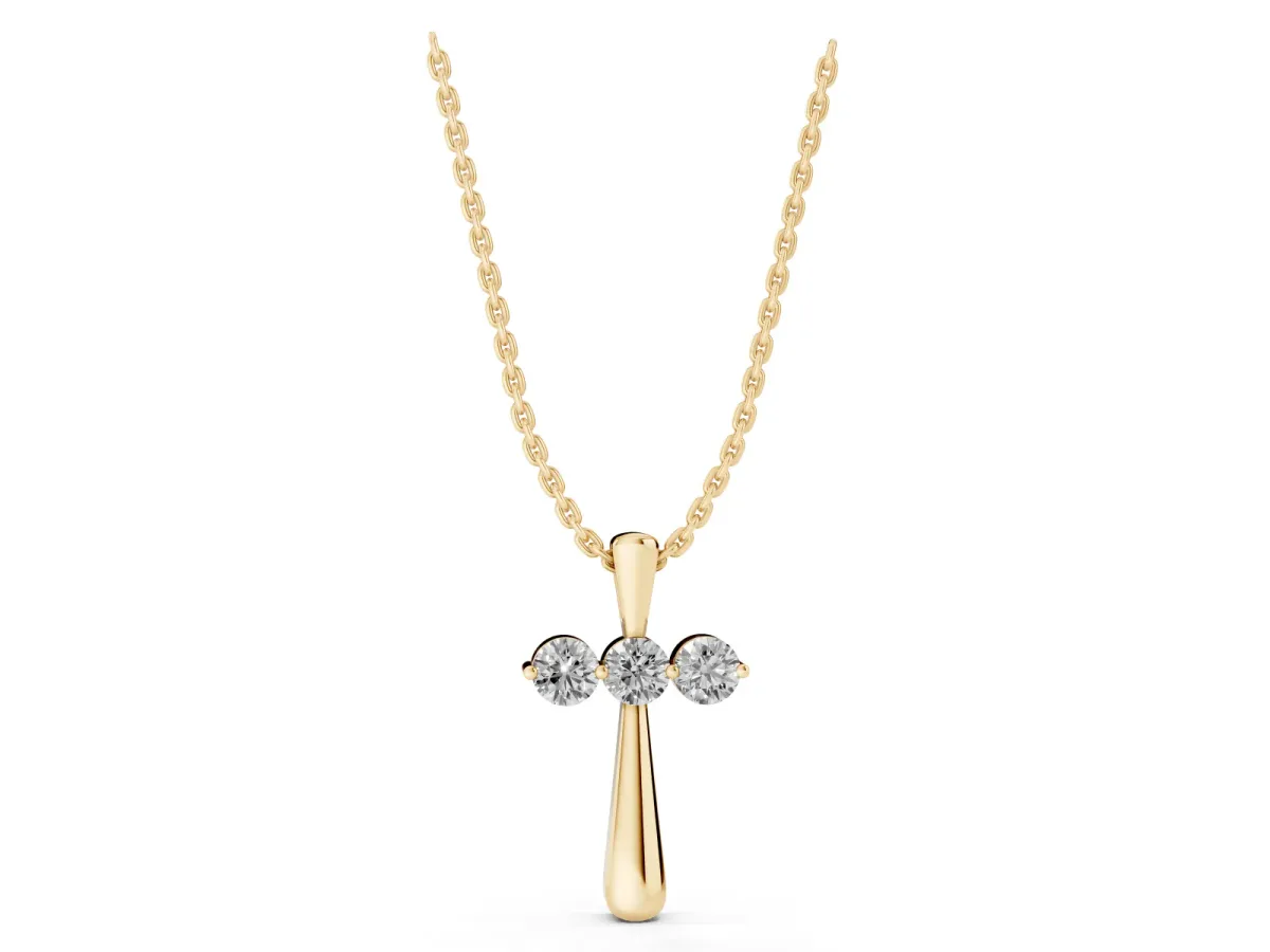 Round Brilliant Three-Stone Prong Set Pendant Yellow gold