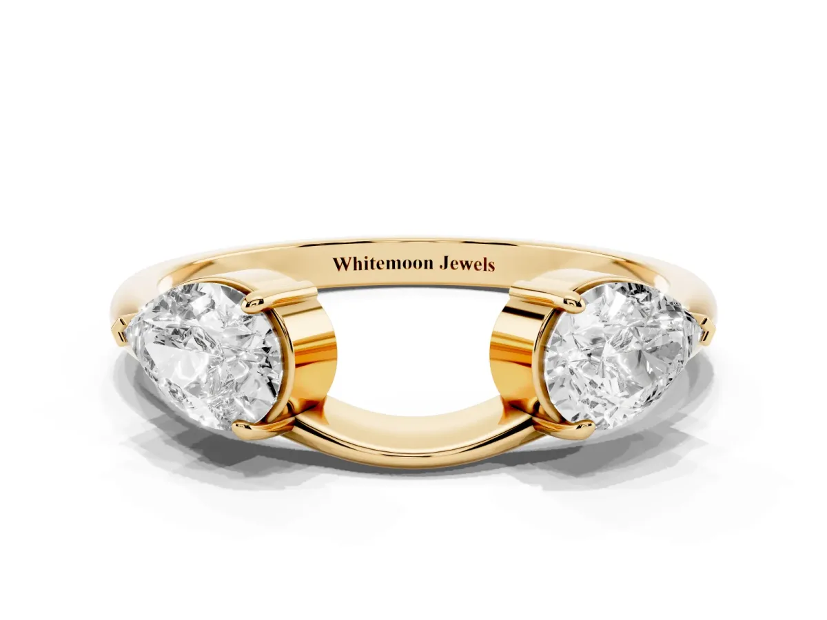 Two-Stone Pear Diamond Bypass Ring with Prong Setting Yellow gold