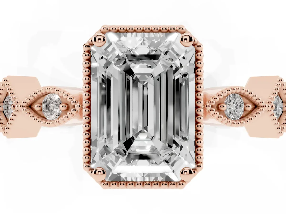 Emerald Cut Milgrain Marquise Diamond Twist Band Ring Rose gold