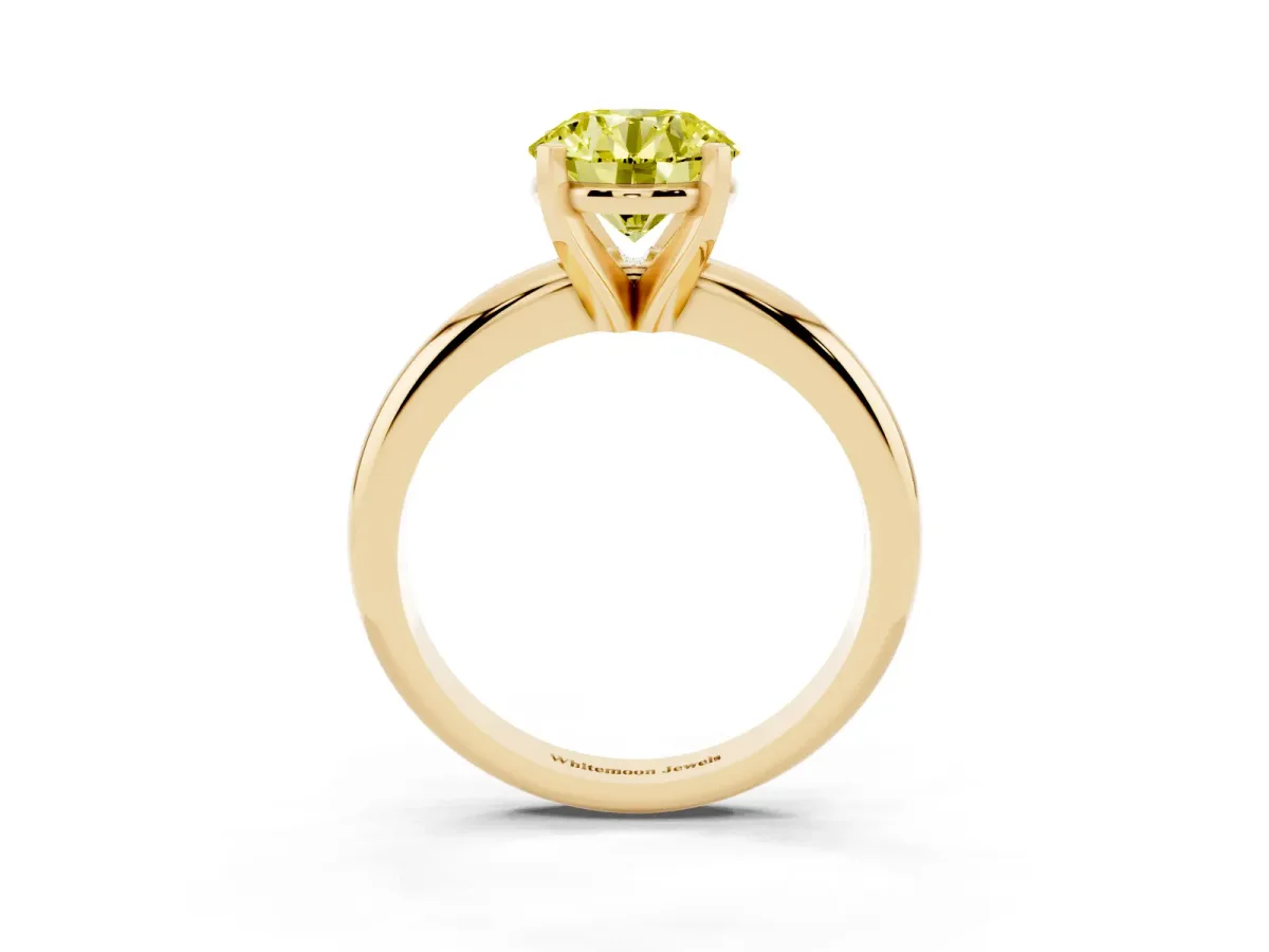 Fancy Yellow Round Cut Diamond Solitaire Engagement Ring with Round Band and Four-Prong Setting Yellow gold