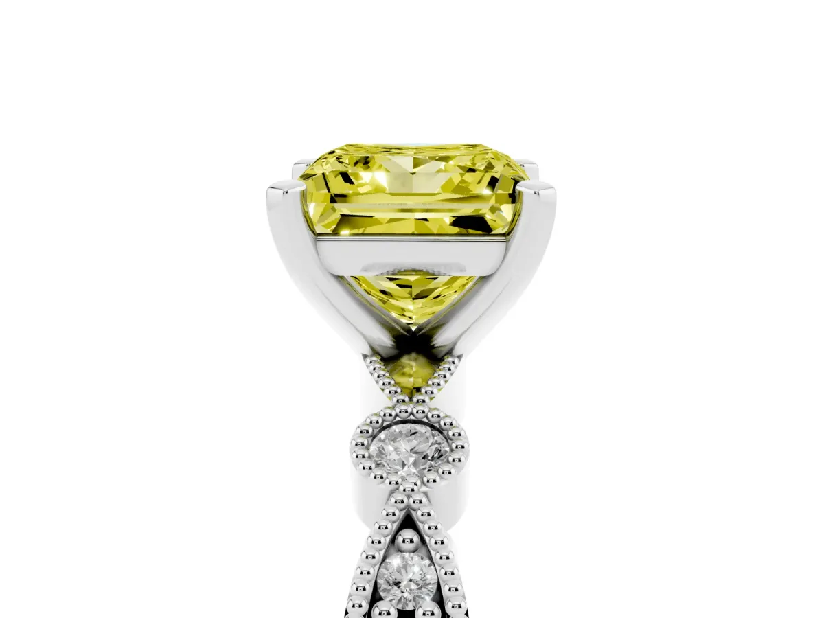 Fancy Yellow Princess Cut Milgrain Bezel Diamond Engagement Ring with Solitaire Prong Setting Silver