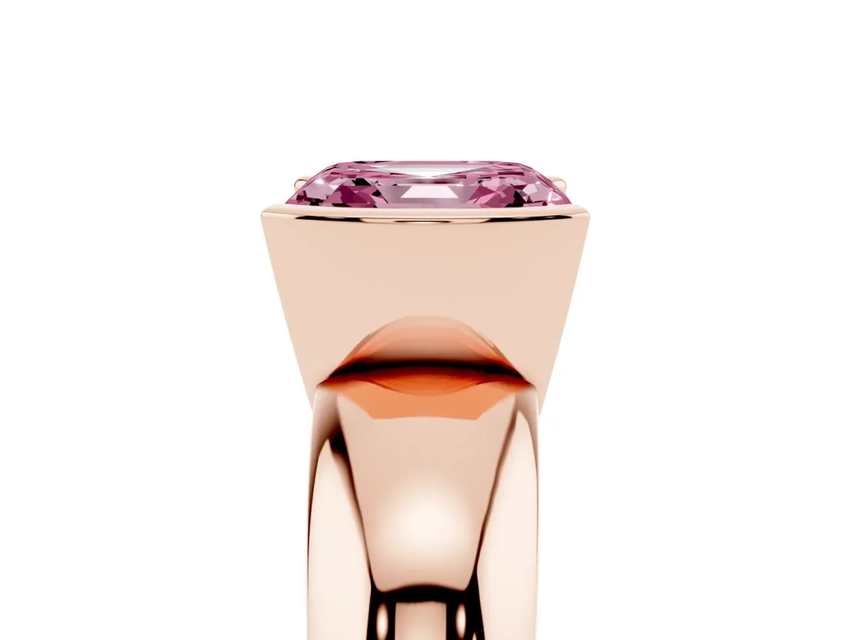 Fancy Pink Asscher Cut Solitaire Tension Set Diamond Ring with Wide Band Rose gold