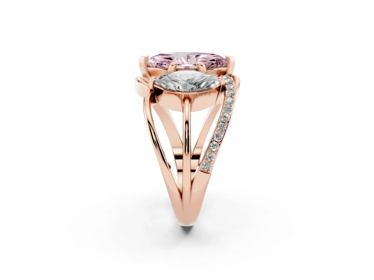 Fancy Pink Three-Stone Marquise Cut Cut Diamond Split Shank Prong Set Ring Rose gold