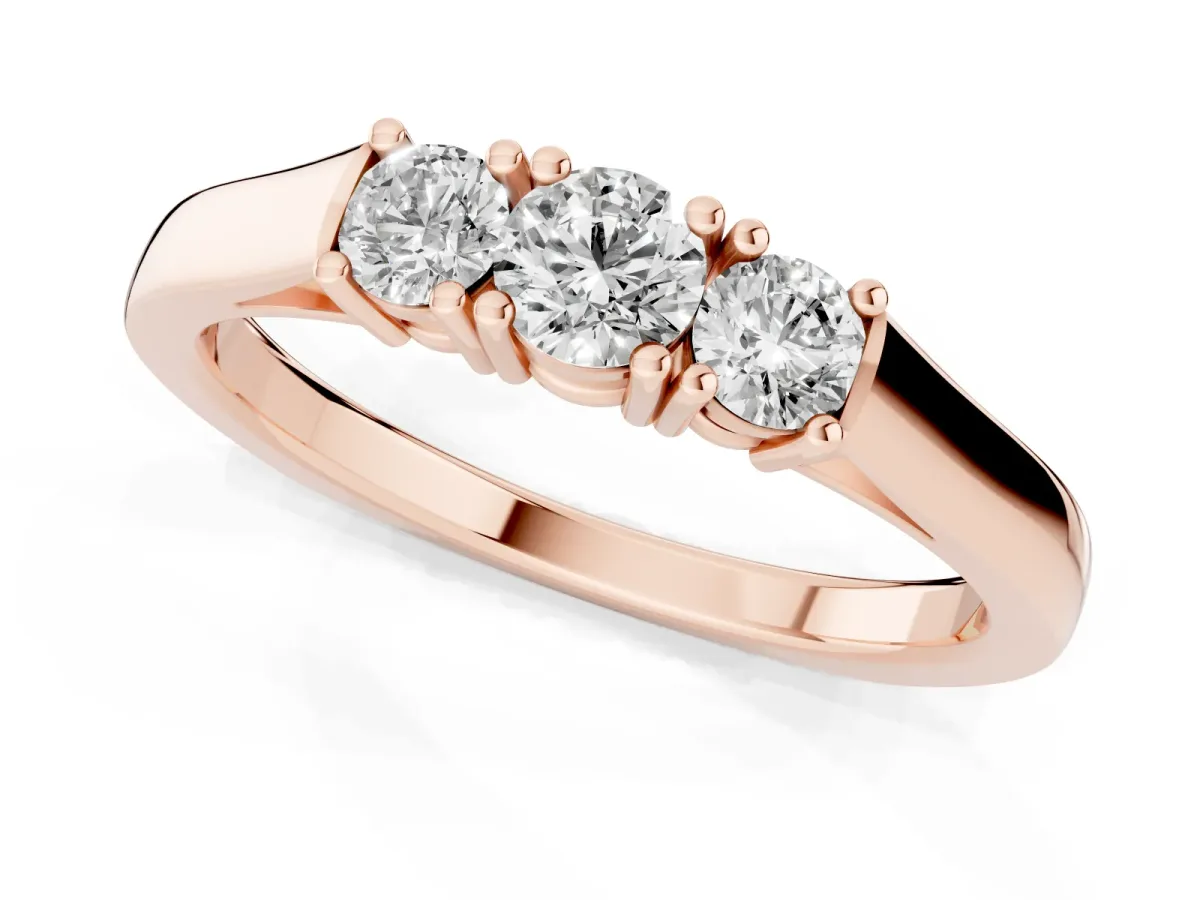 Three-Stone Round Cut Diamond Channel Set Band with Prong Setting Rose gold
