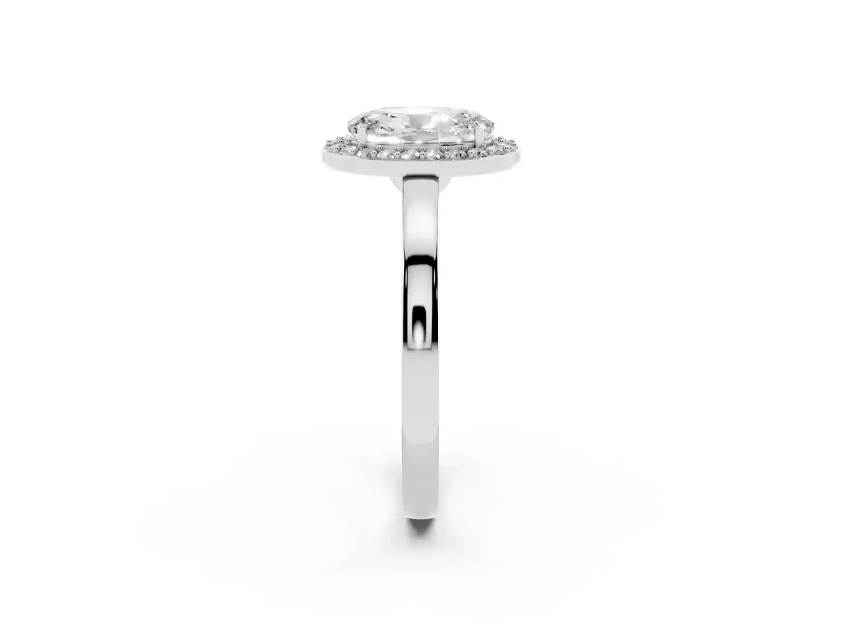 Oval Cut Halo Diamond Ring with Solitaire Band and Prong Setting Silver