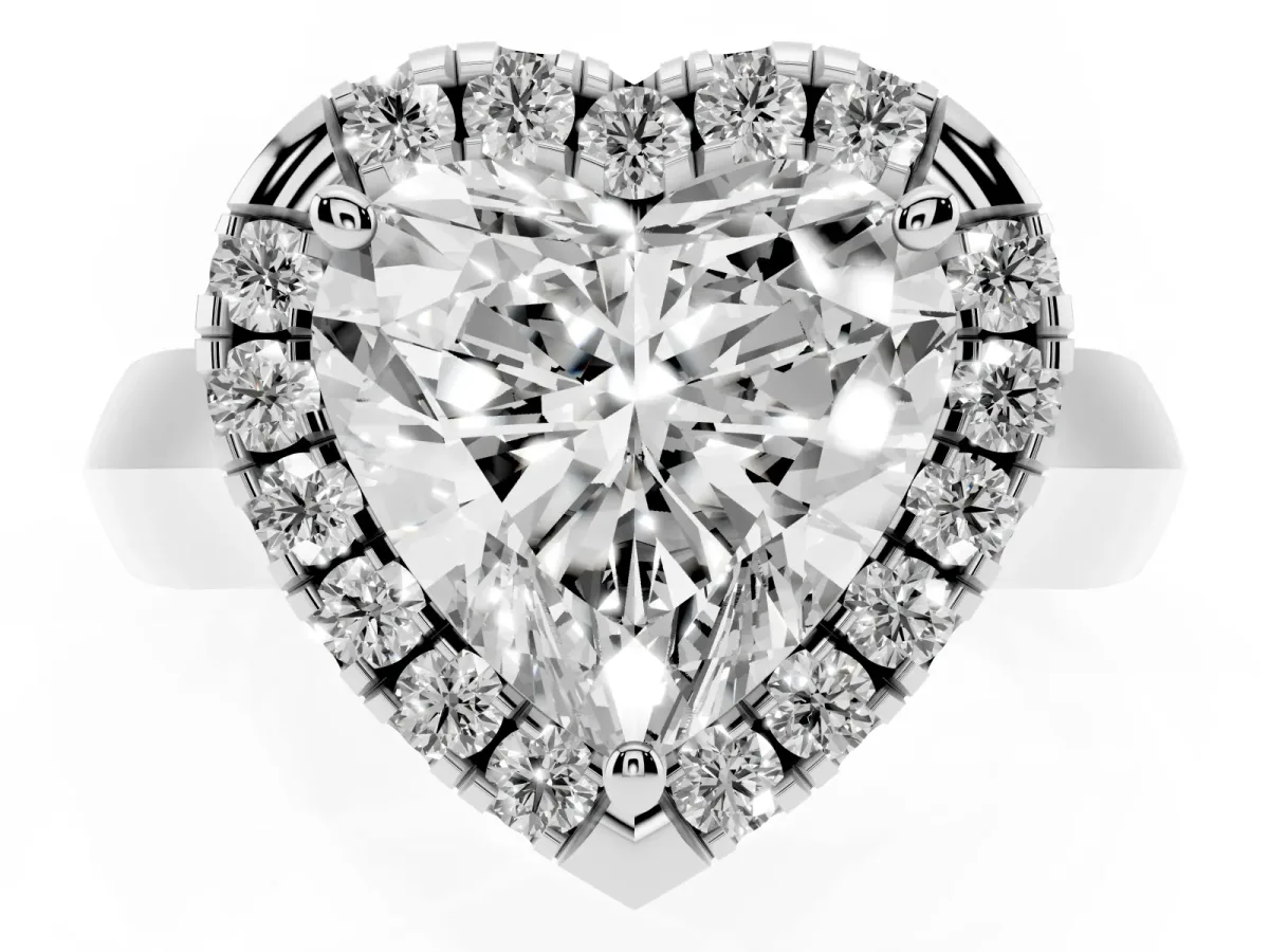 Heart Cut Cut Halo Solitaire Engagement Ring with Square Band and Four-Prong Setting Platinum
