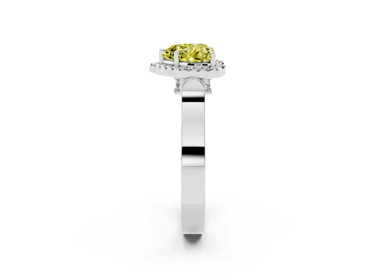 Fancy Yellow Heart Cut Halo Round Diamond Twist Band with Four-Prong Setting Platinum