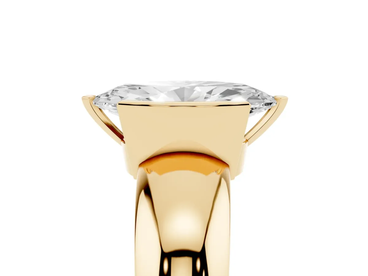 Marquise Cut Solitaire Tension Set Diamond Ring with Wide Band Yellow gold