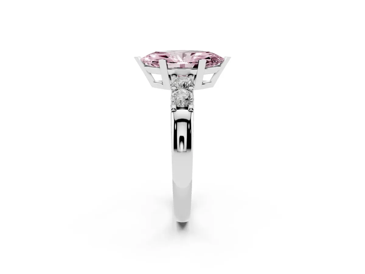 Fancy Pink Marquise Cut Brilliant Cut Diamond Five-Stone Prong Set Engagement Ring with Channel Band Silver