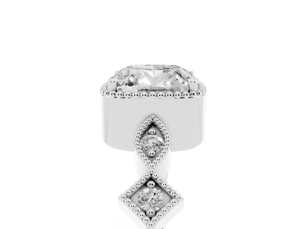 Cushion Cut Milgrain Marquise Diamond Twist Band Ring Platinum
