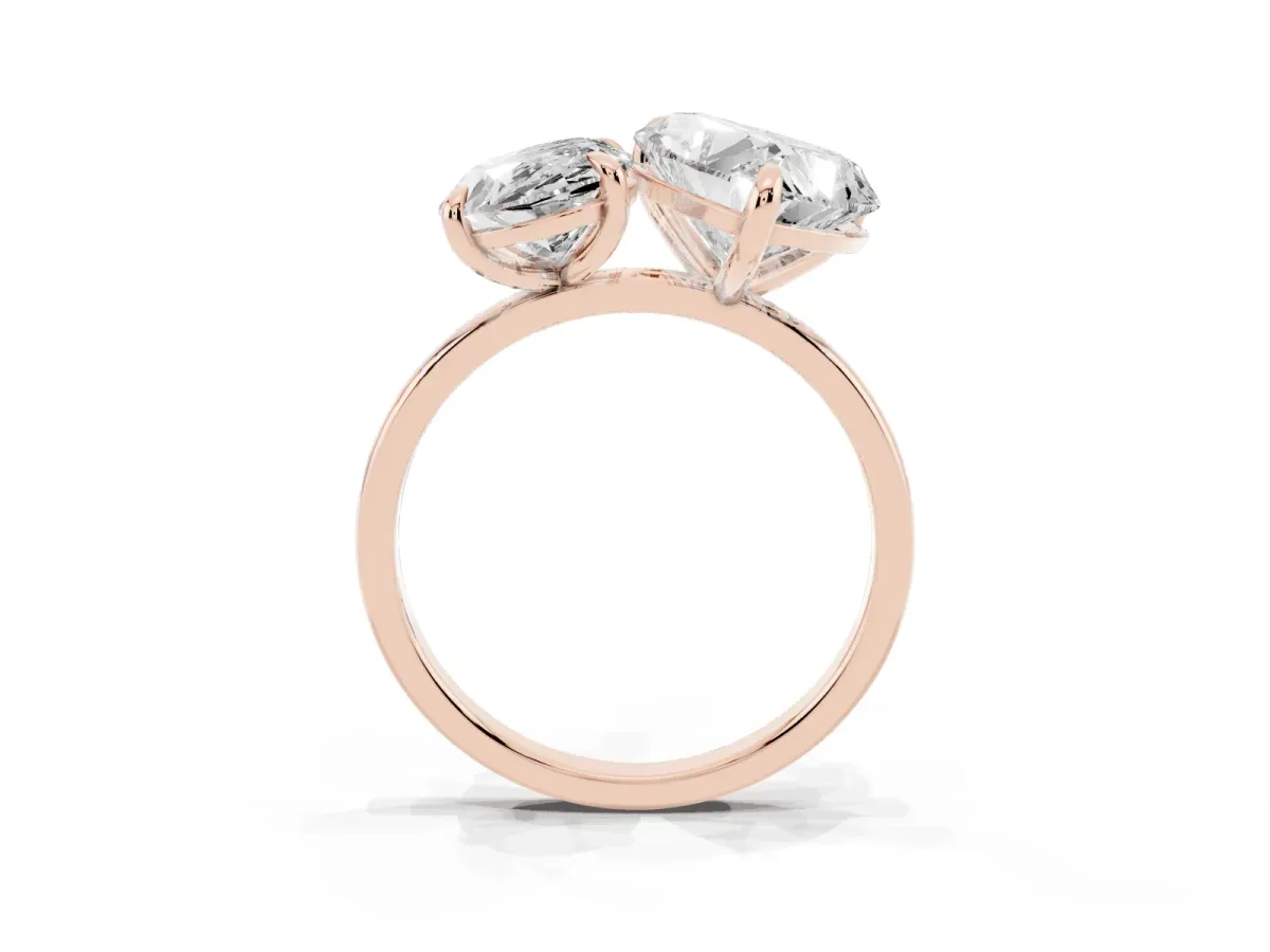 Oval and Heart Toi Moi Ring with Prong Setting and Plain Band Rose gold