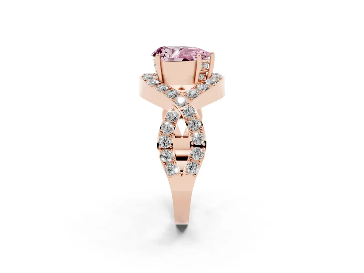 Fancy Pink Pear Cut Solitaire Twist Band Pavé Diamond Engagement Ring Rose gold