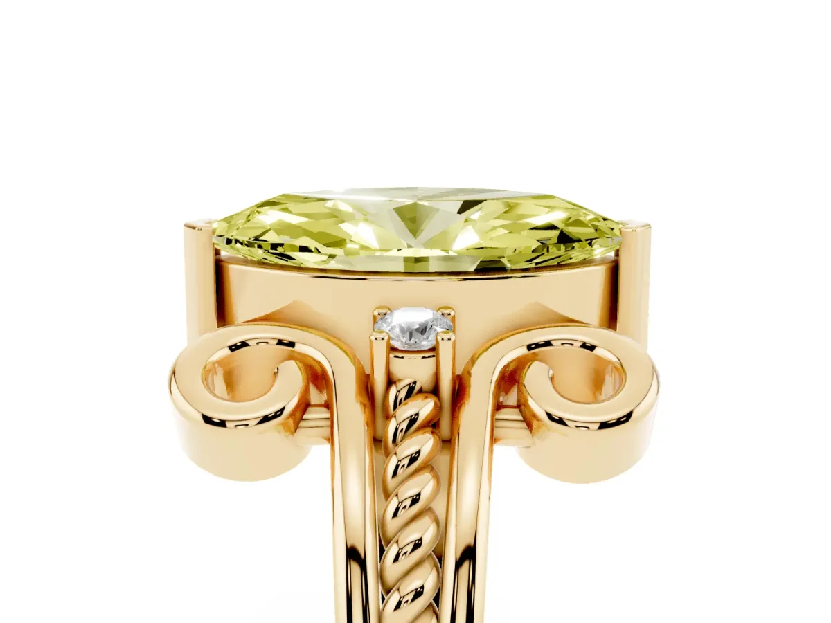 Fancy Yellow Marquise Cut Solitaire Twisted Band Scroll Prong Ring Yellow gold