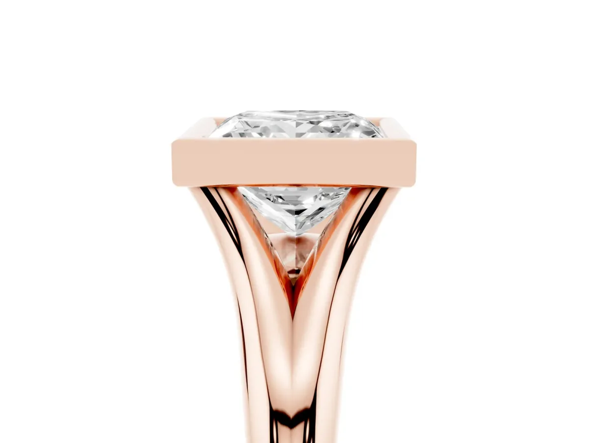 Bezel Set Princess Cut Solitaire Diamond Ring with Smooth Band Rose gold