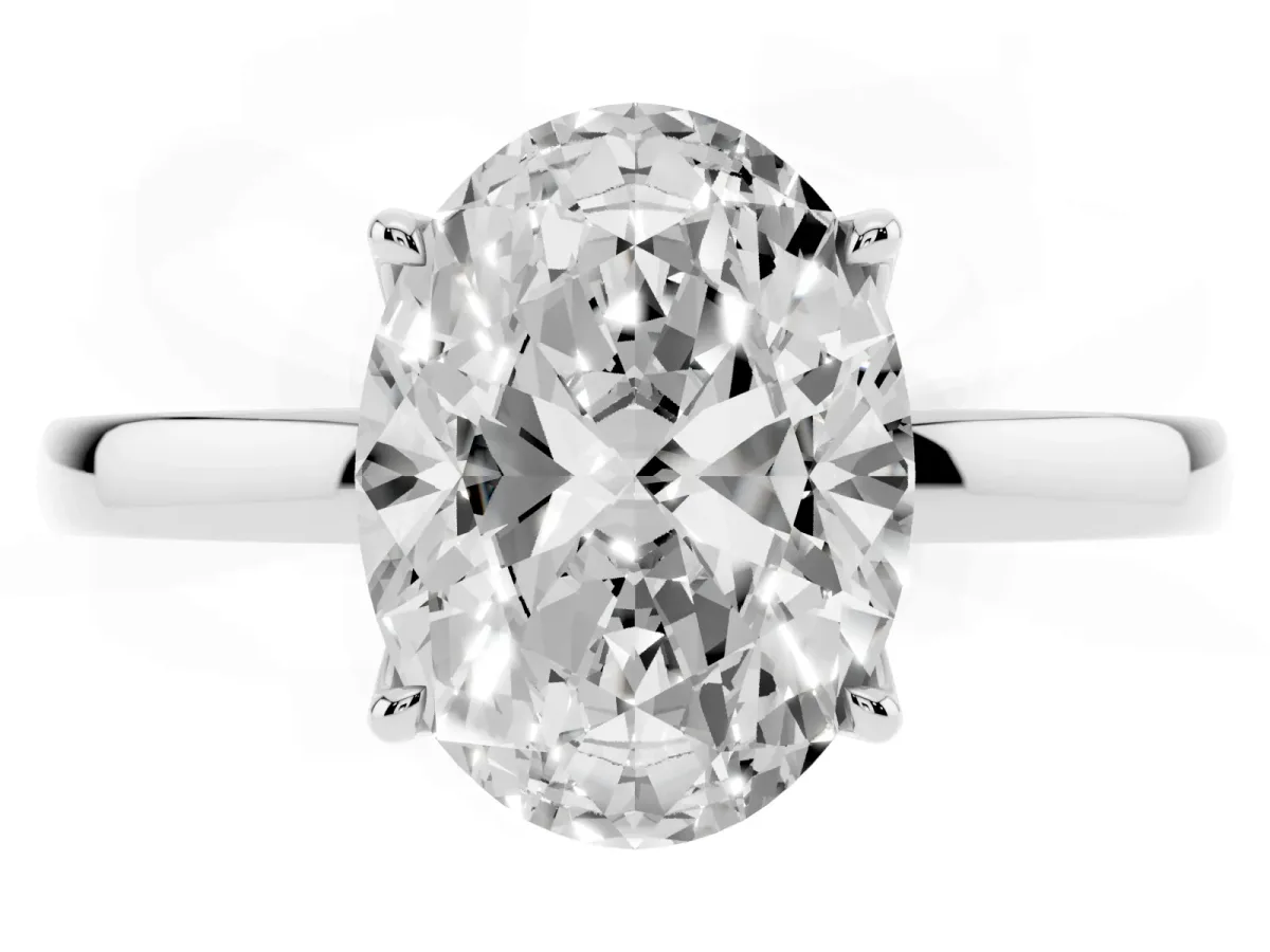 Oval Cut Diamond Solitaire Ring with Thin Band and Prong Setting Silver