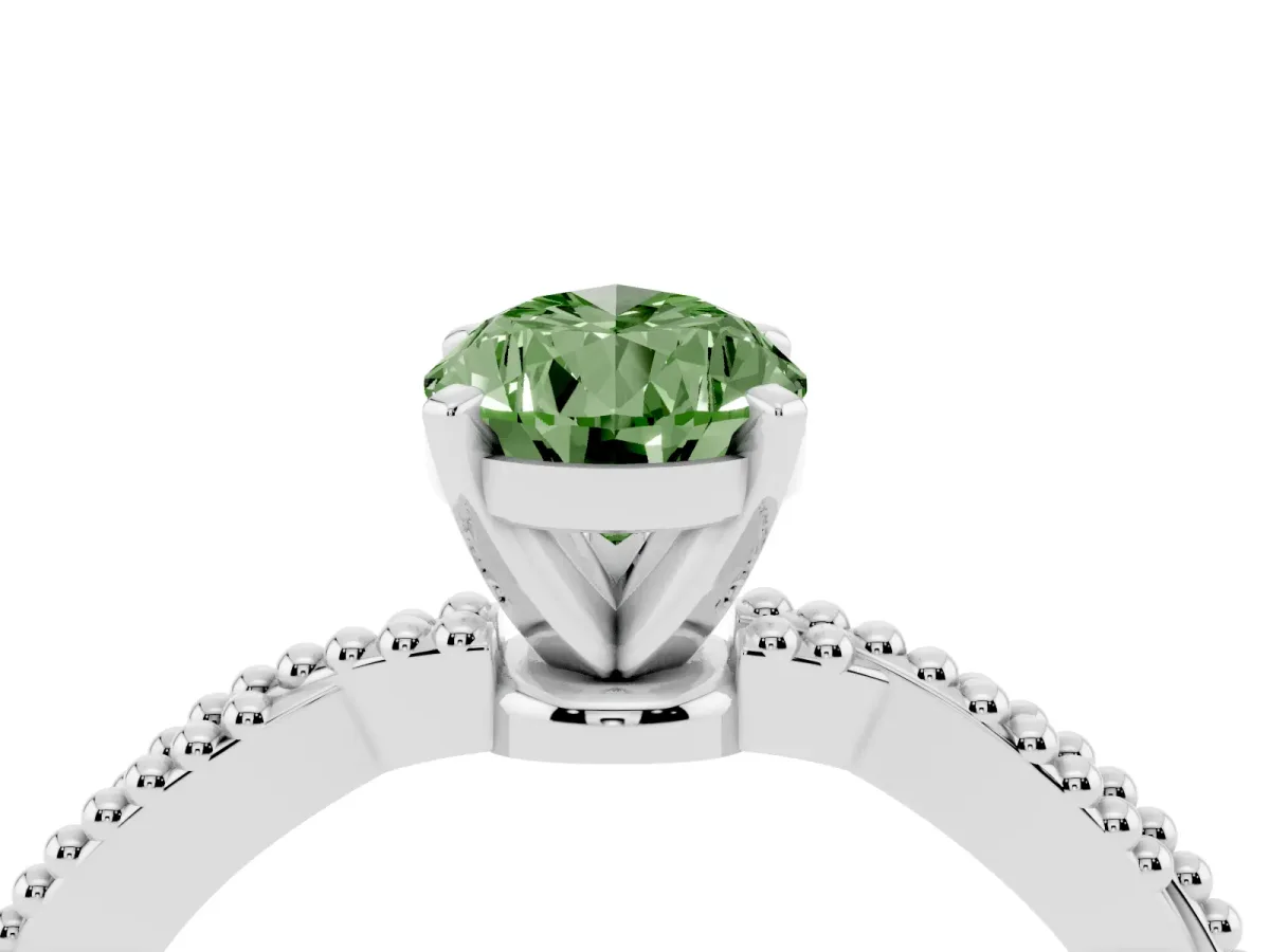 Fancy Green Pear Cut Solitaire Twisted Band with Bead Prong Setting Silver