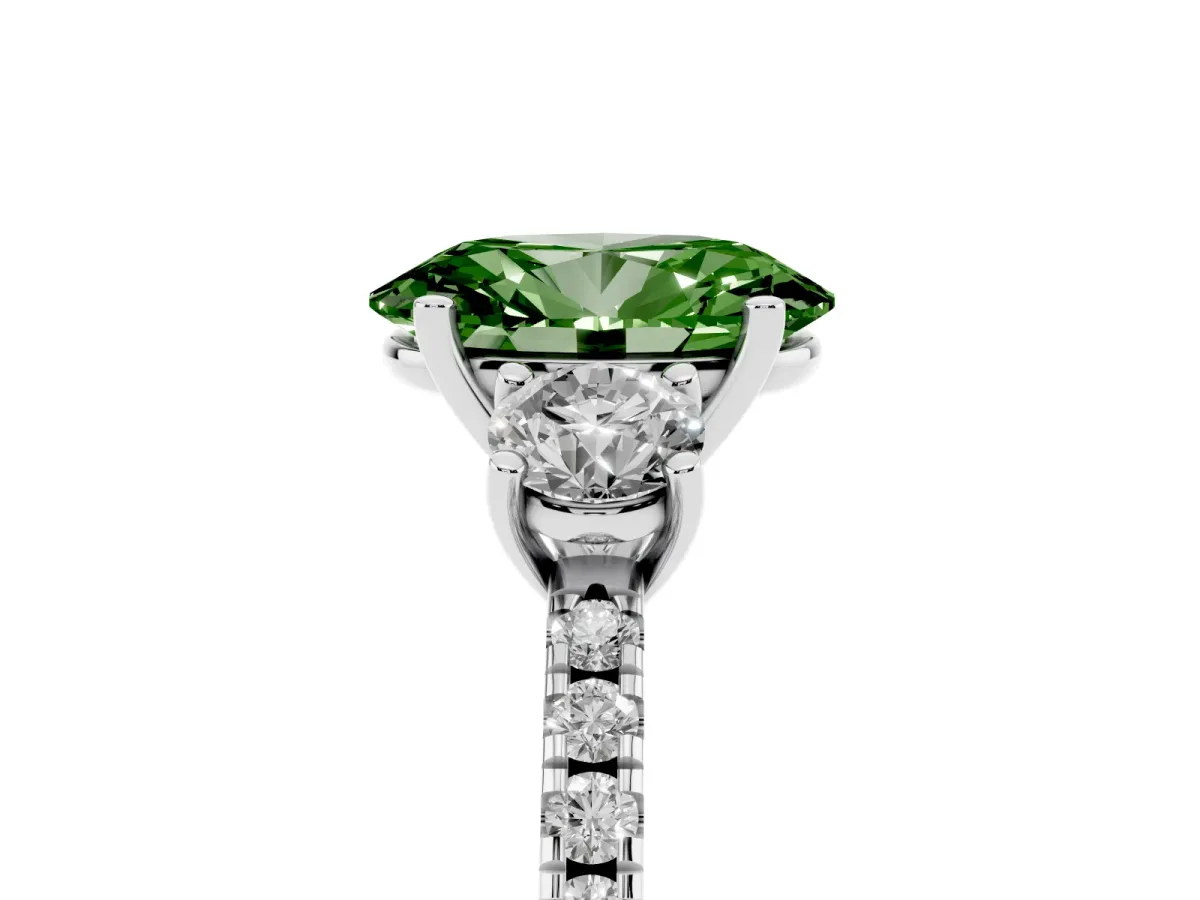 Fancy Green Three-Stone Oval Cut Cut Diamond Pavé Band with Prong Setting Silver