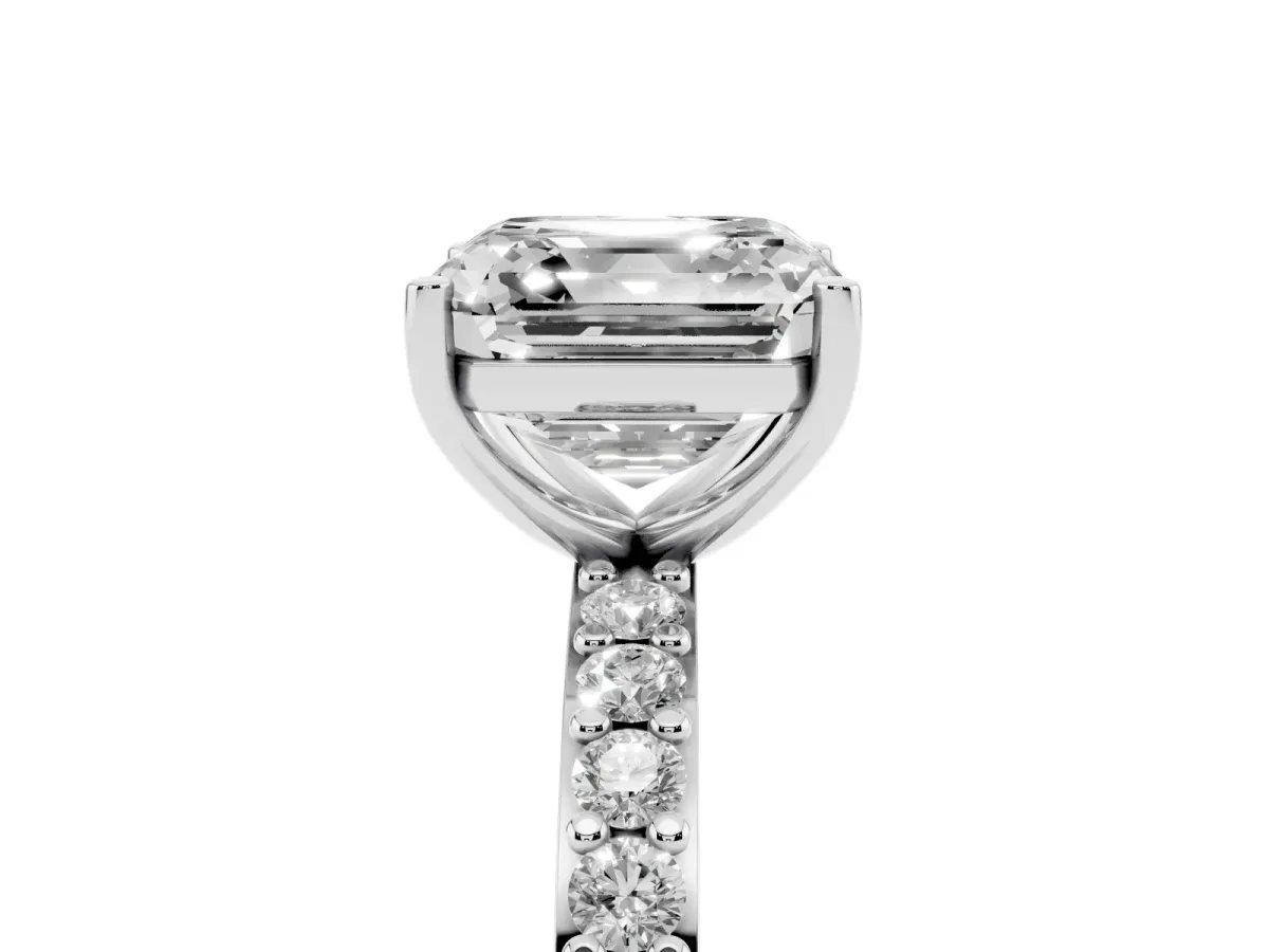 Asscher Cut Cut Diamond Solitaire with Pave Band and Four-Prong Setting Silver