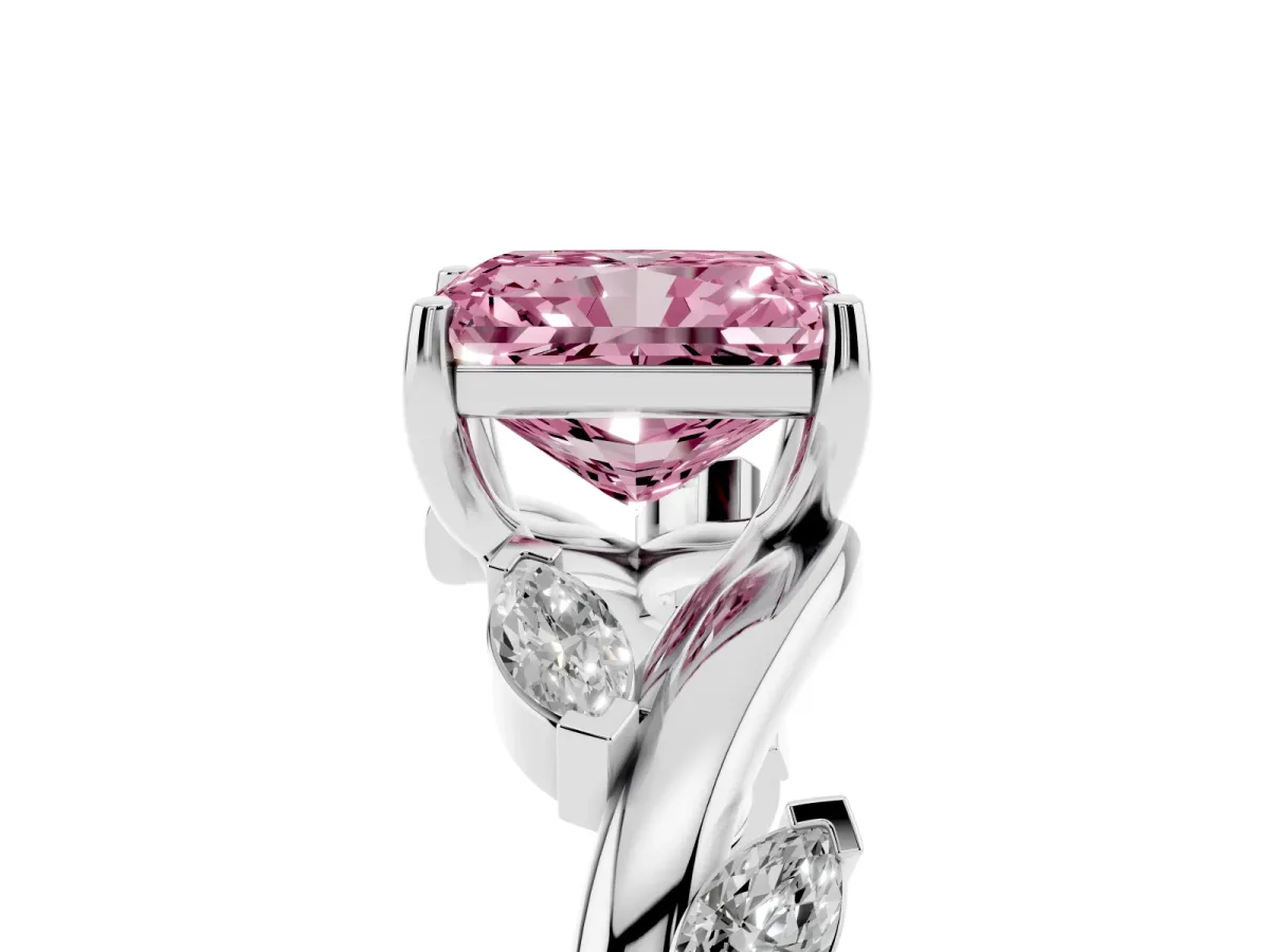 Fancy Pink Radiant Cut Solitaire Twisted Band Marquise Accent Prong Setting Ring Silver