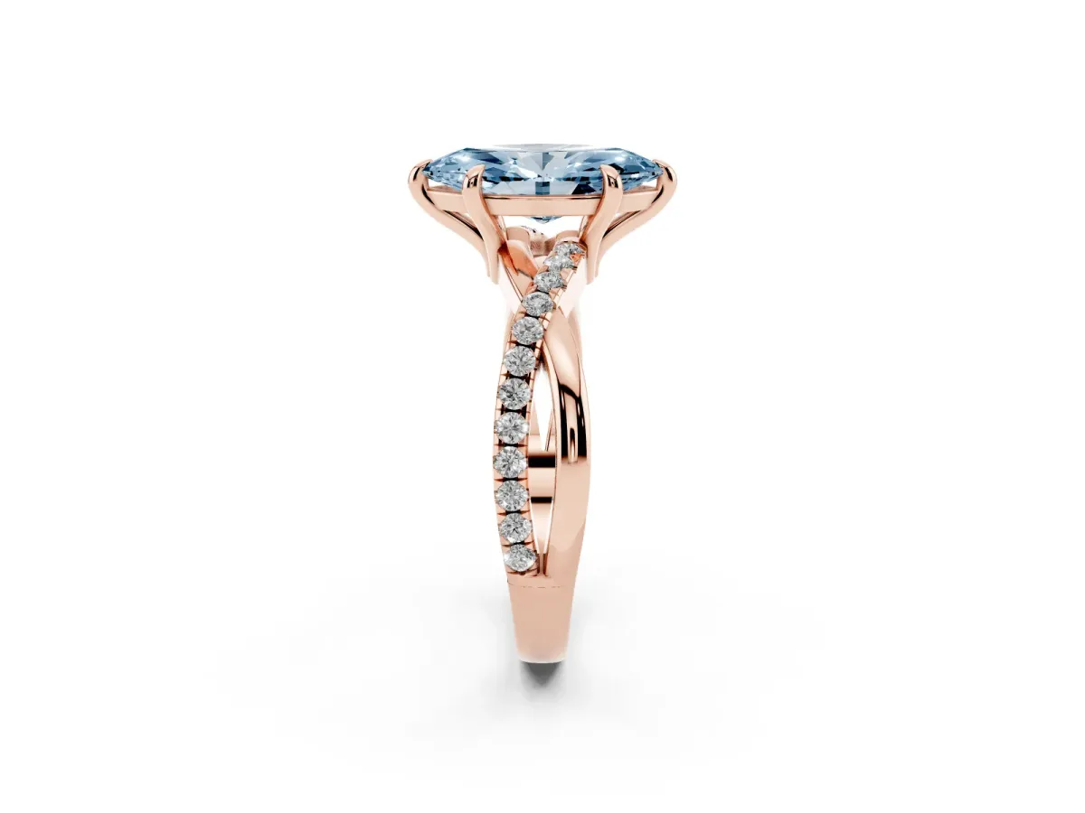 Fancy Blue Marquise Cut Cut Diamond Twist Band Solitaire with Prong Setting Rose gold