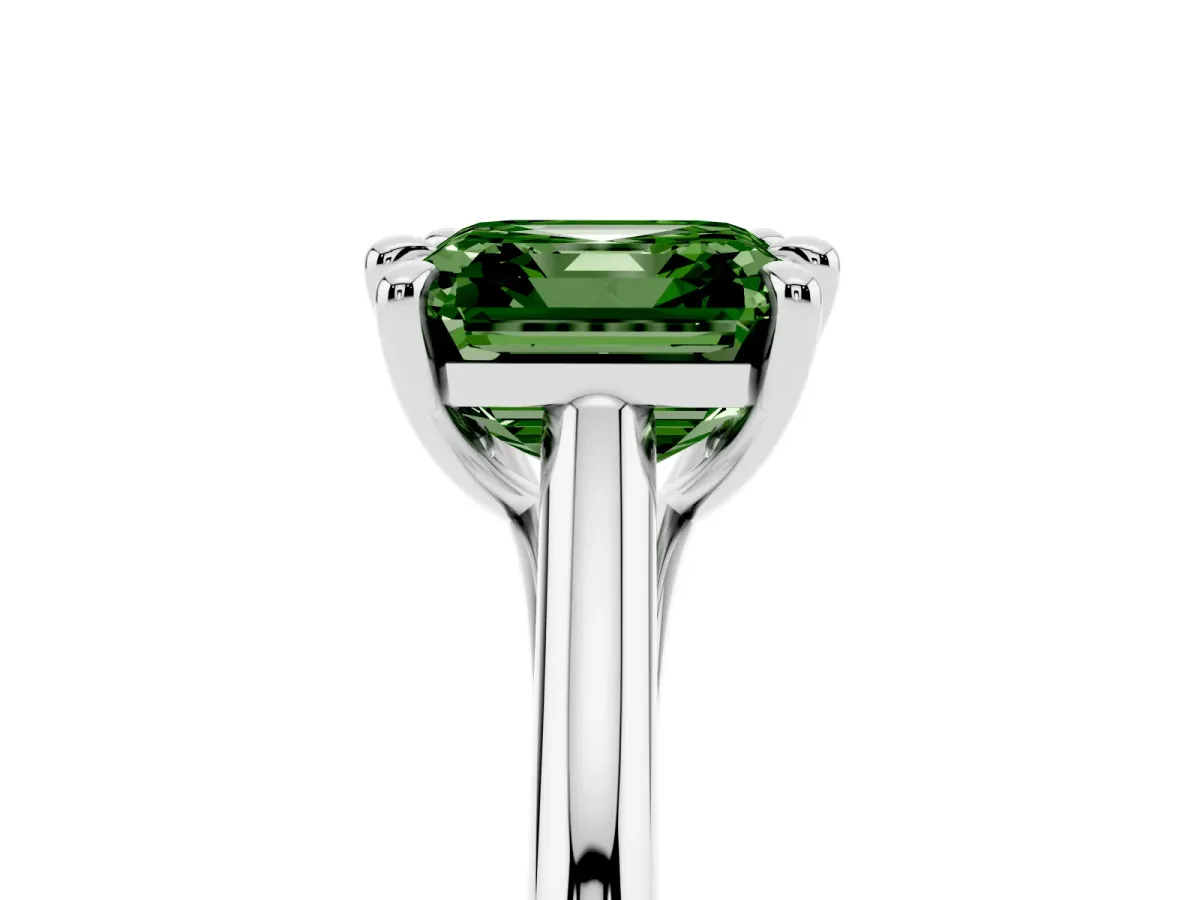 Fancy Green Asscher Cut Solitaire Engagement Ring with Six-Prong Setting and Classic Band Silver