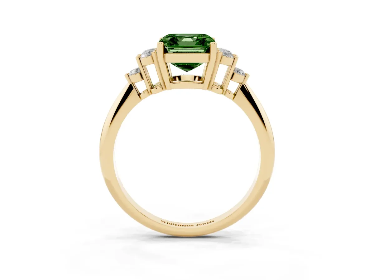Fancy Green Asscher Cut Cut Diamond Cluster Ring with Solitaire Band and Four-Prong Setting Yellow gold