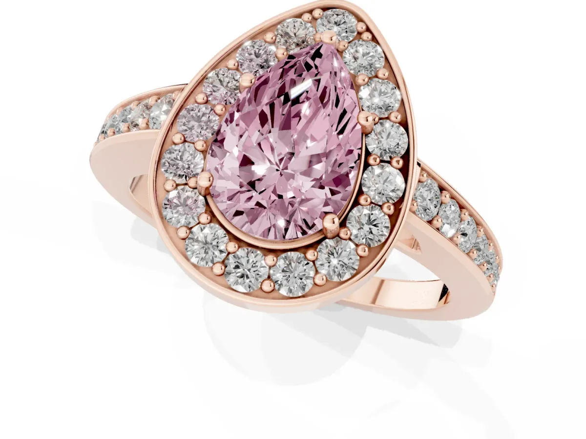 Fancy Pink Pear Cut Halo Pavé Diamond Engagement Ring with Bezel Setting Rose gold