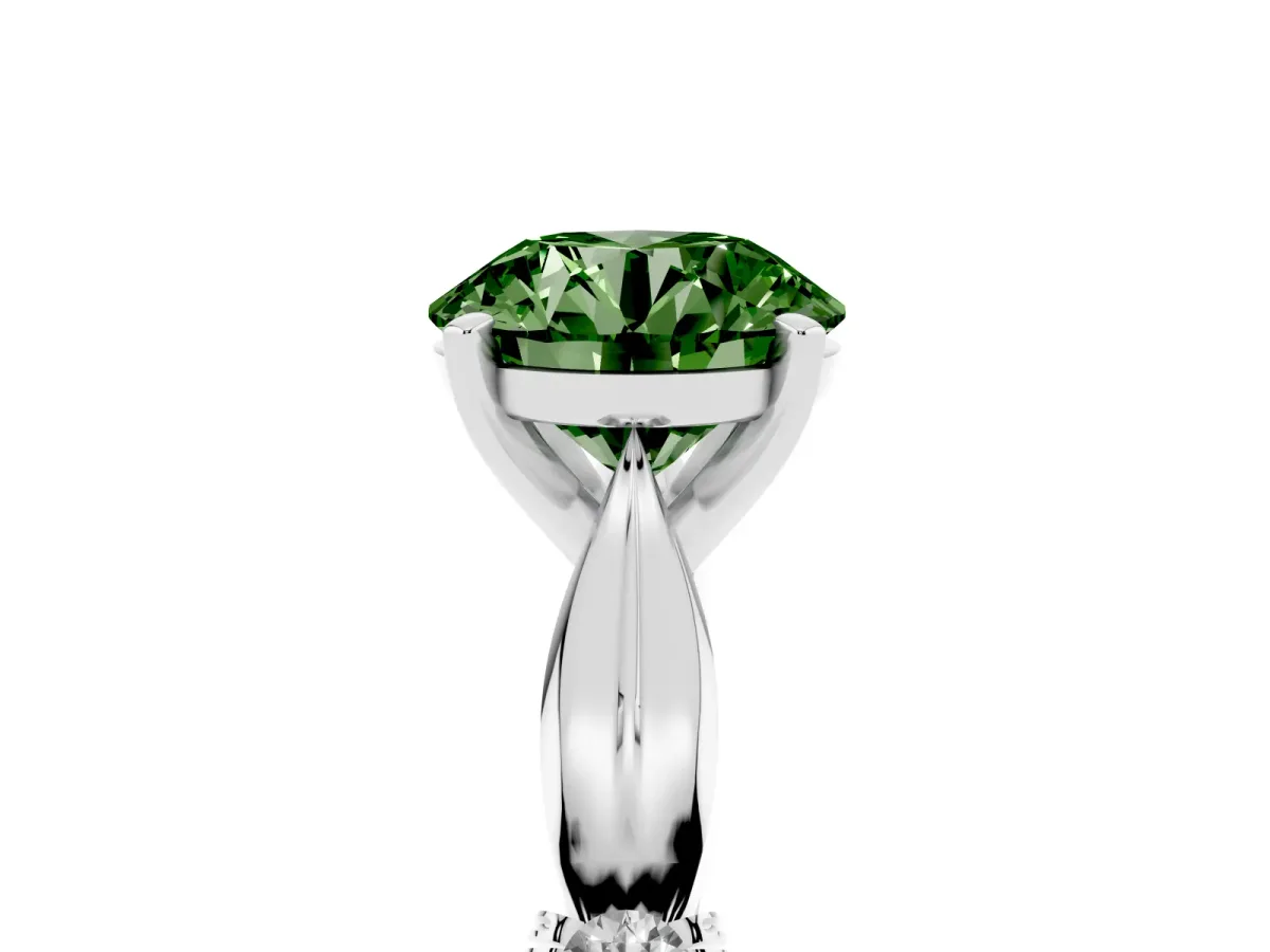Fancy Green Round Cut Solitaire Diamond Twisted Band with Four-Prong Setting Platinum