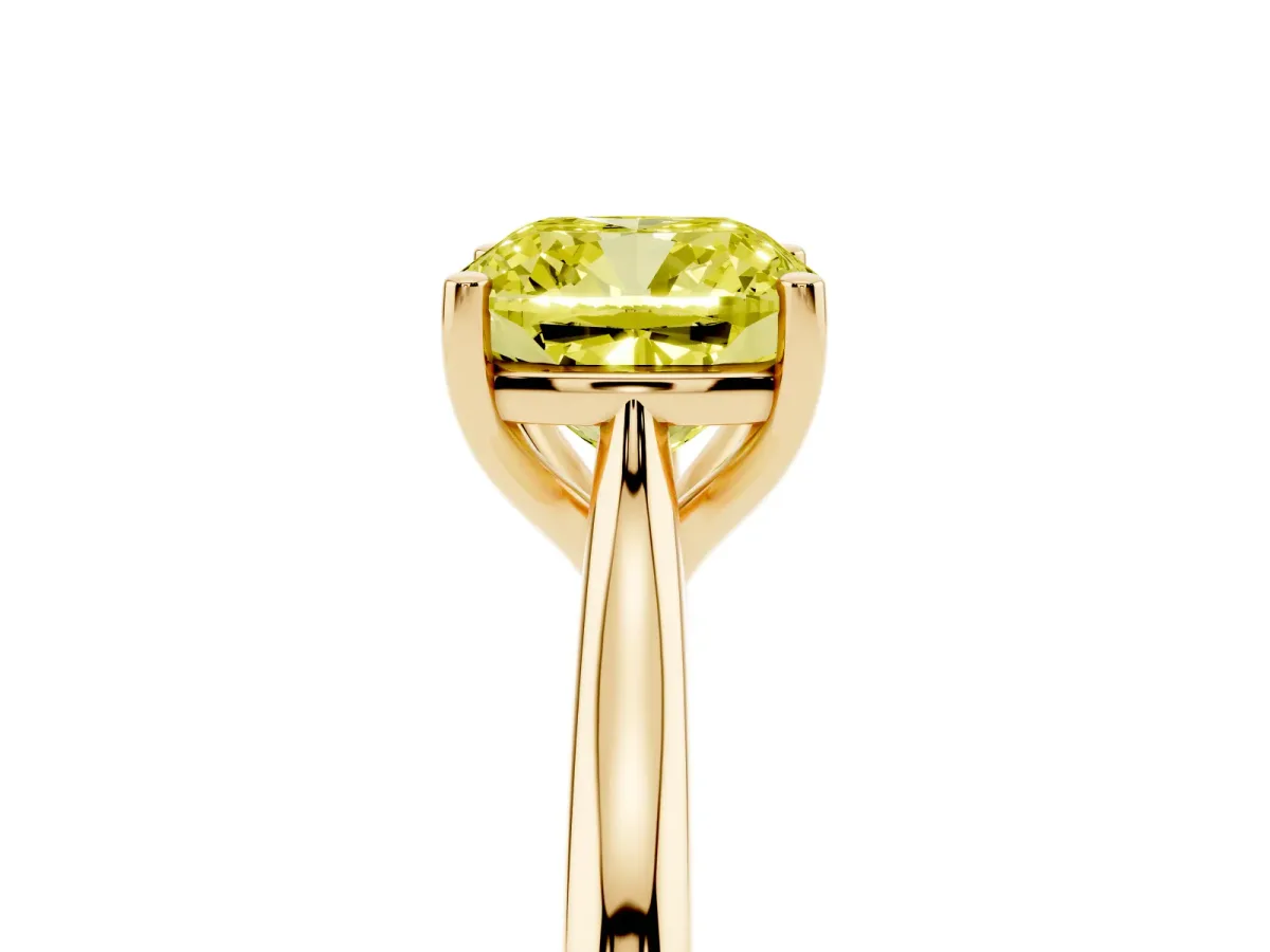 Fancy Yellow Cushion Cut Cut Solitaire Ring with Cathedral Band and Four-Prong Setting Yellow gold