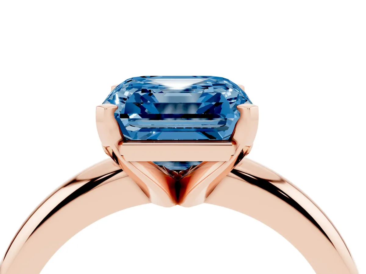 Fancy Blue Asscher Cut Diamond Solitaire Engagement Ring with Round Band and Four-Prong Setting Rose gold