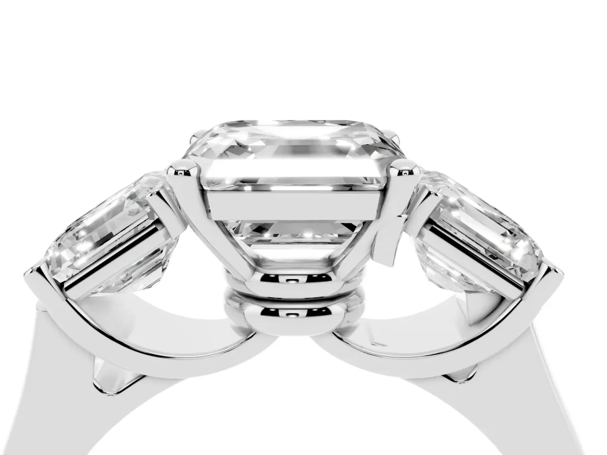 Three-Stone Asscher Cut Brilliant Diamond Trellis Ring with Comfort Fit Band Silver