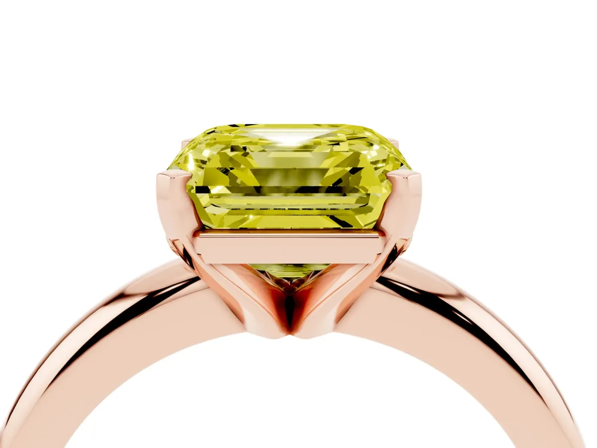 Fancy Yellow Asscher Cut Diamond Solitaire Engagement Ring with Round Band and Four-Prong Setting Rose gold