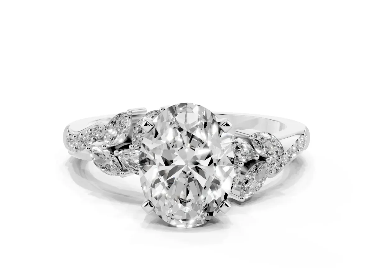 Oval Cut Solitaire Marquise Twist Band with Six-Prong Setting Silver